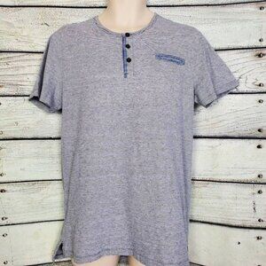 Outpost Makers Men’s L Blue Striped Short Sleeve Henley Casual Shirt